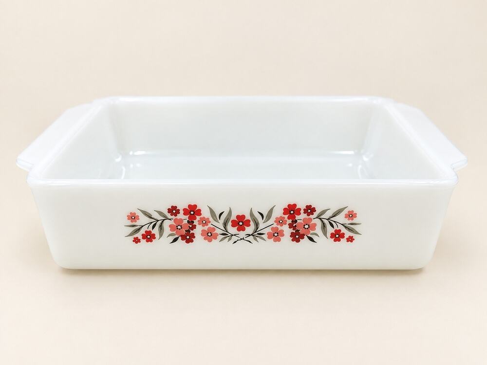 Vtg Fire King 1960s Primrose Milk Glass Square Baking Dish
